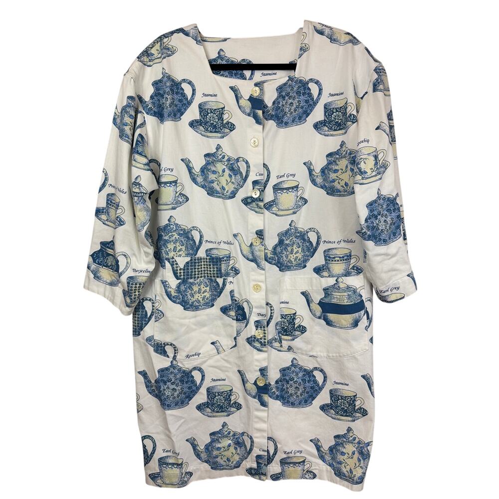 Vintage Y2K Gianna Rose Teapot Print 3/4 Sleeve Button Up Tunic Jacket One Size
